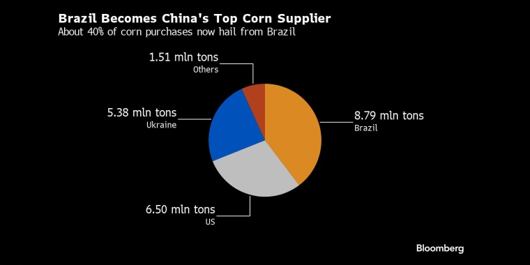 巴西成为中国最大的玉米供应国目前约40%的玉米采购来自巴西 - 行情走势分析 - 股指、黄金、外汇、原油 - 财经图表/统计图表/分析图表/经济指标【GDP-CPI-PMI-非农】 - 彭博社 - Bloomberg - 市场矩阵